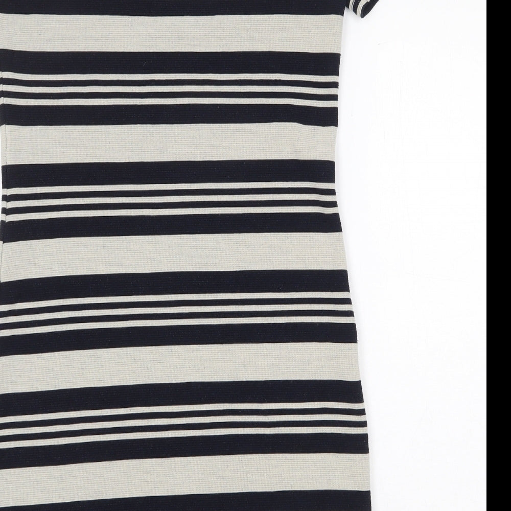 Topshop Womens Grey Striped Polyester Pencil Dress Size 14 Boat Neck Pullover