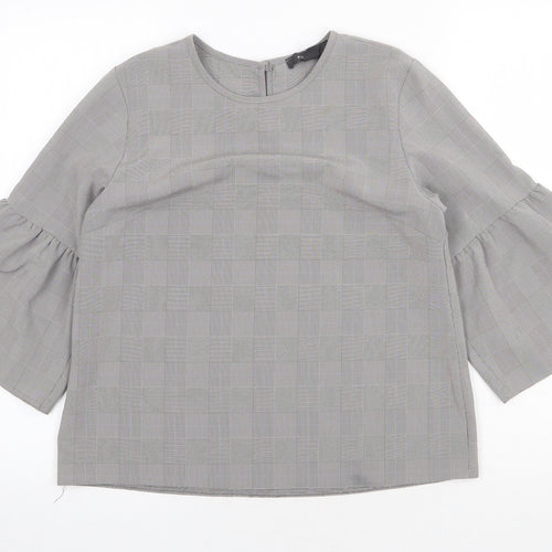 Primark Womens Grey Plaid Polyester Basic Blouse Size 10 Round Neck