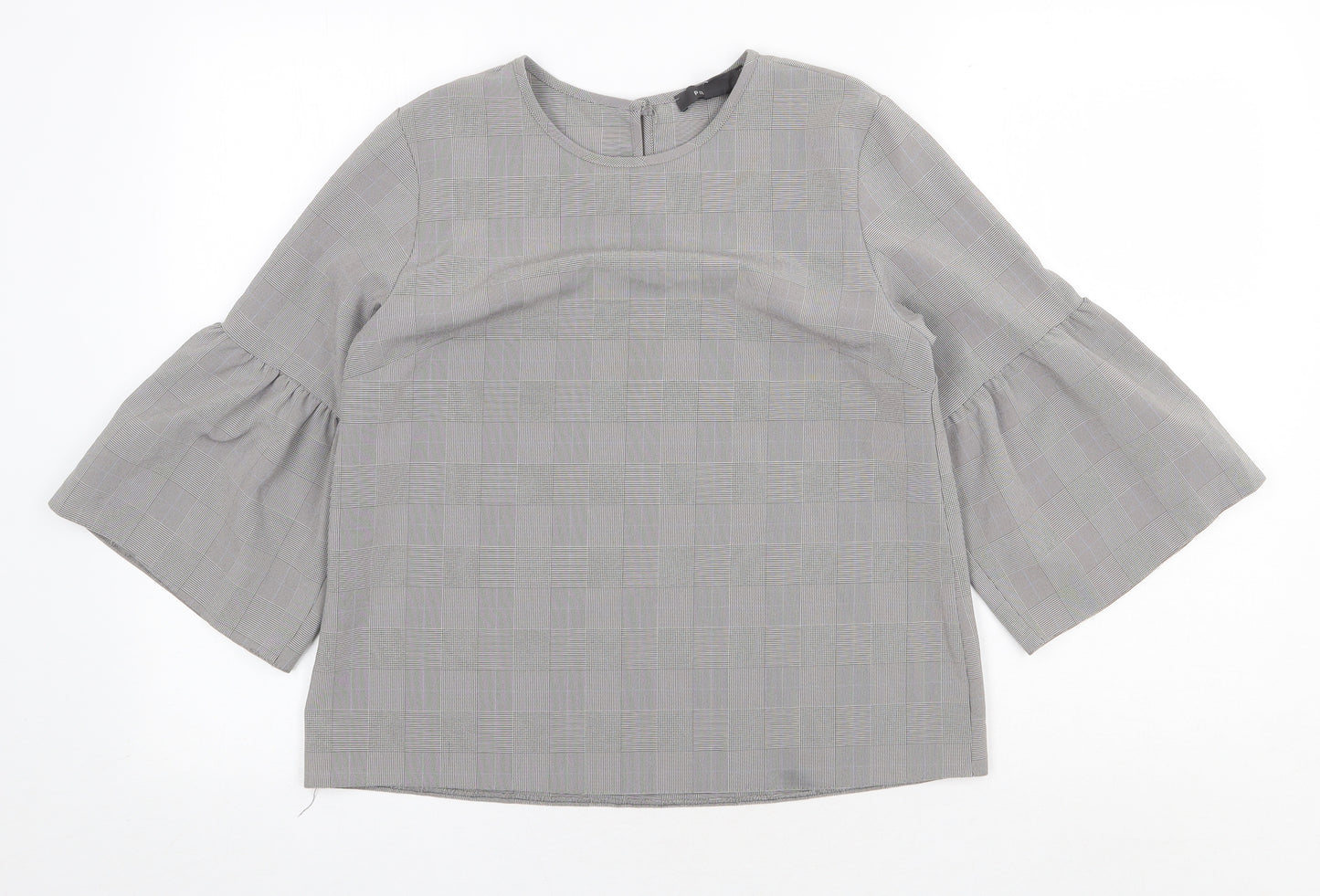 Primark Womens Grey Plaid Polyester Basic Blouse Size 10 Round Neck