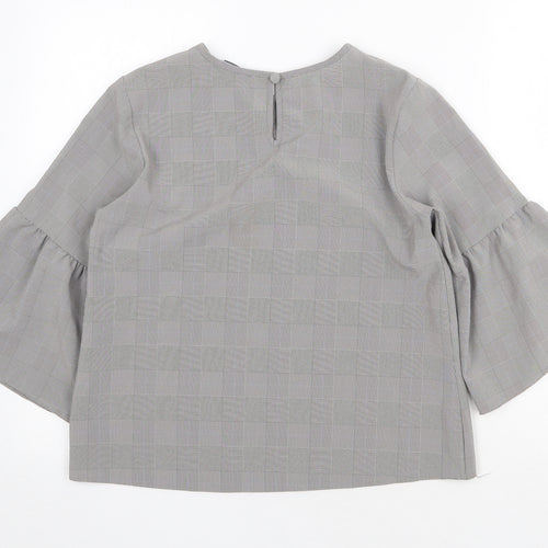 Primark Womens Grey Plaid Polyester Basic Blouse Size 10 Round Neck