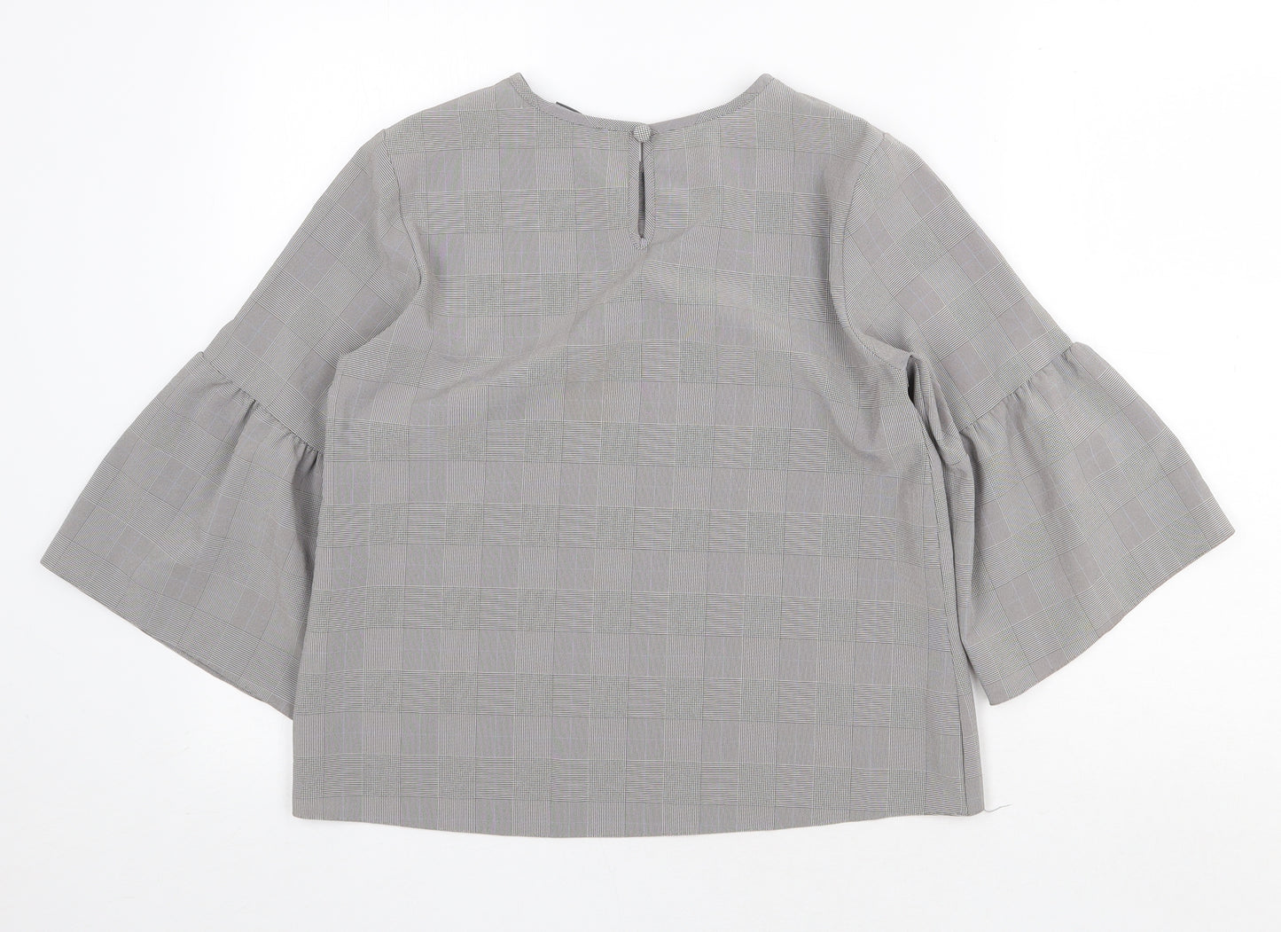 Primark Womens Grey Plaid Polyester Basic Blouse Size 10 Round Neck