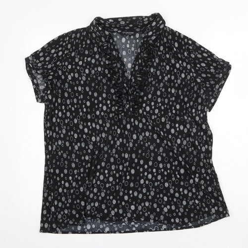 Debenhams Womens Black Geometric Polyester Basic Blouse Size 18 V-Neck