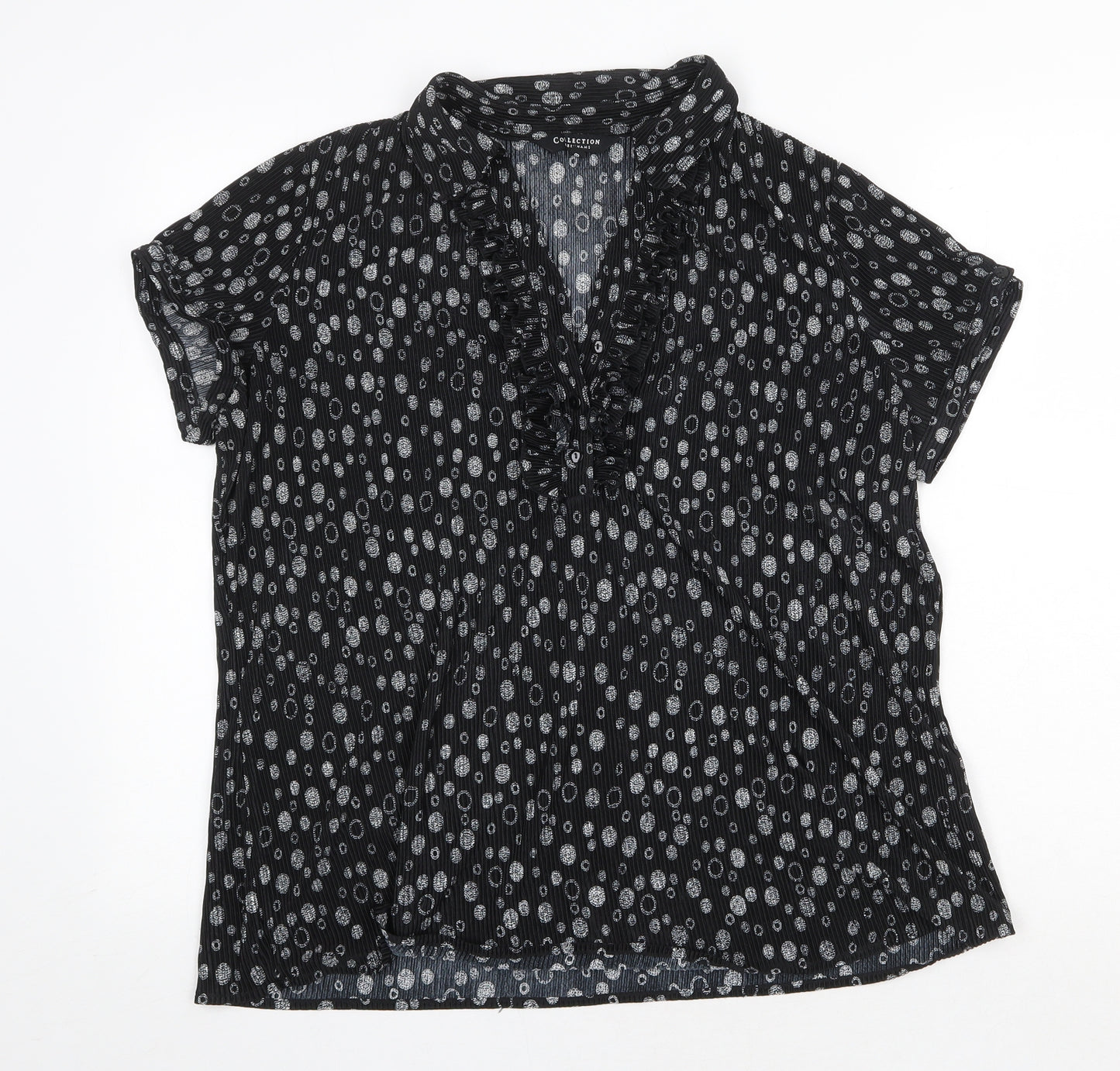 Debenhams Womens Black Geometric Polyester Basic Blouse Size 18 V-Neck