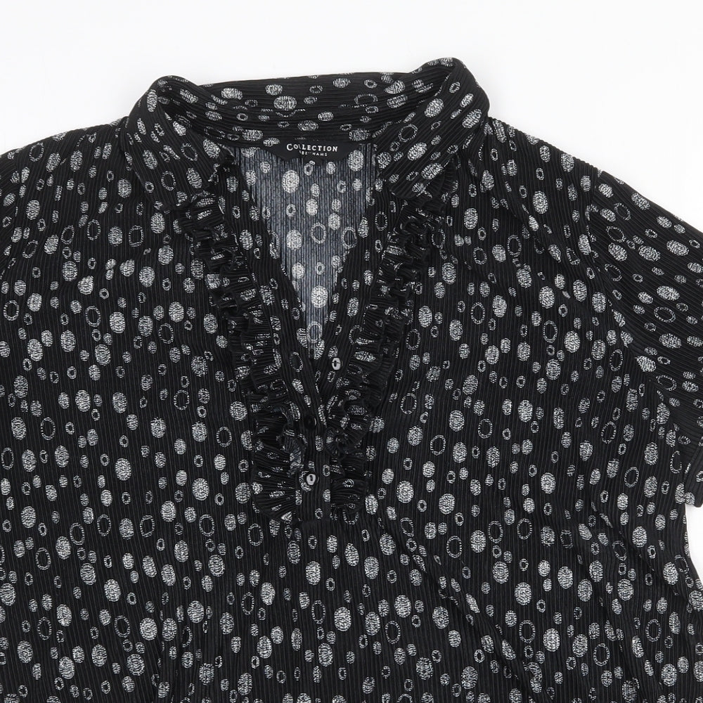 Debenhams Womens Black Geometric Polyester Basic Blouse Size 18 V-Neck