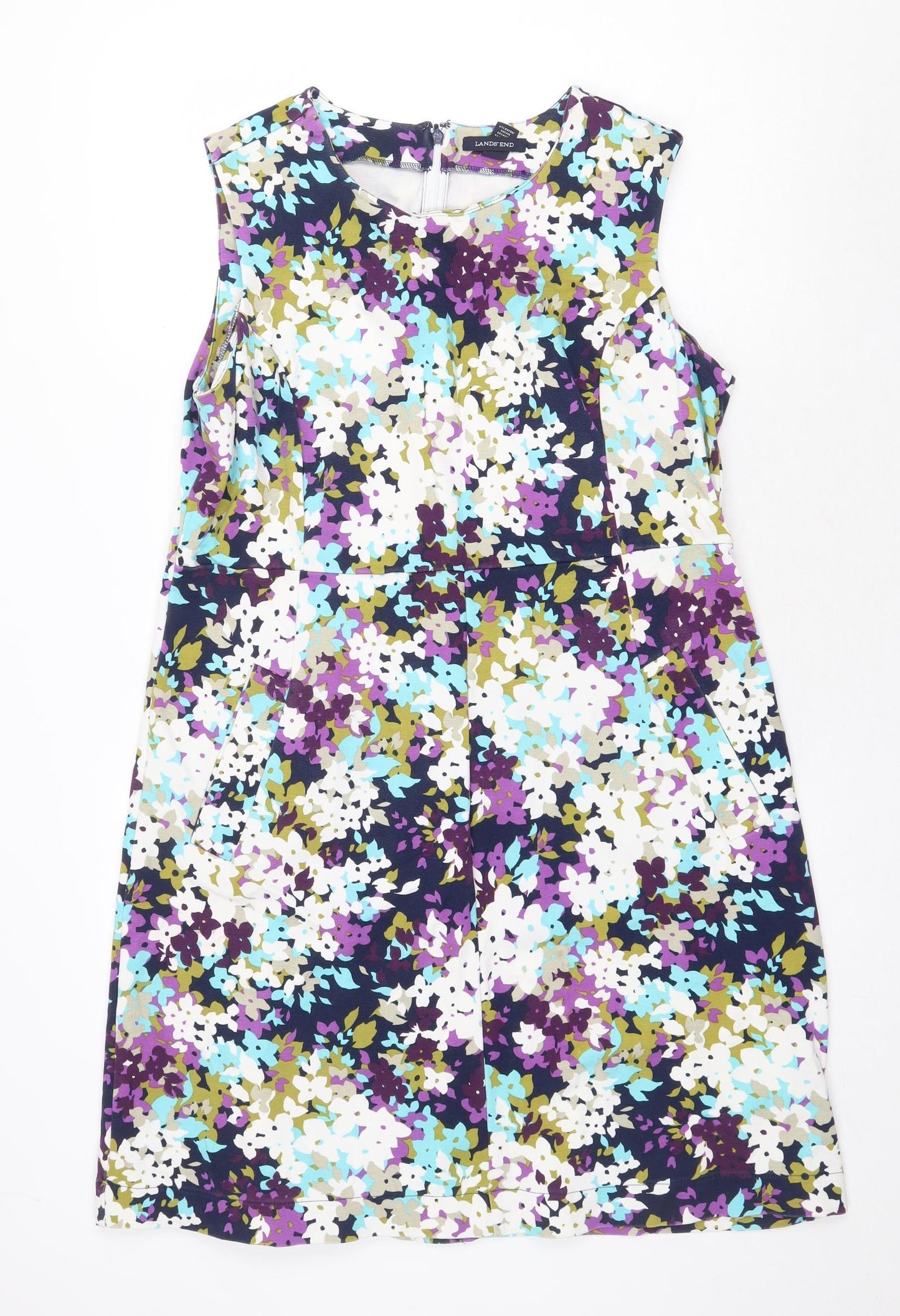 Lands' End Womens Multicoloured Floral Viscose A-Line Size 18 Round Neck Zip