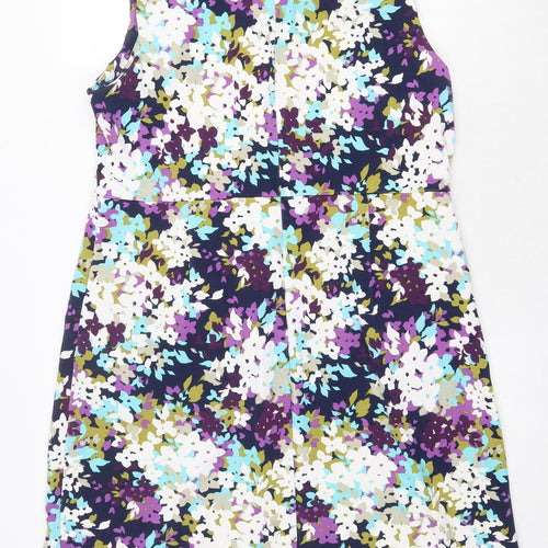 Lands' End Womens Multicoloured Floral Viscose A-Line Size 18 Round Neck Zip