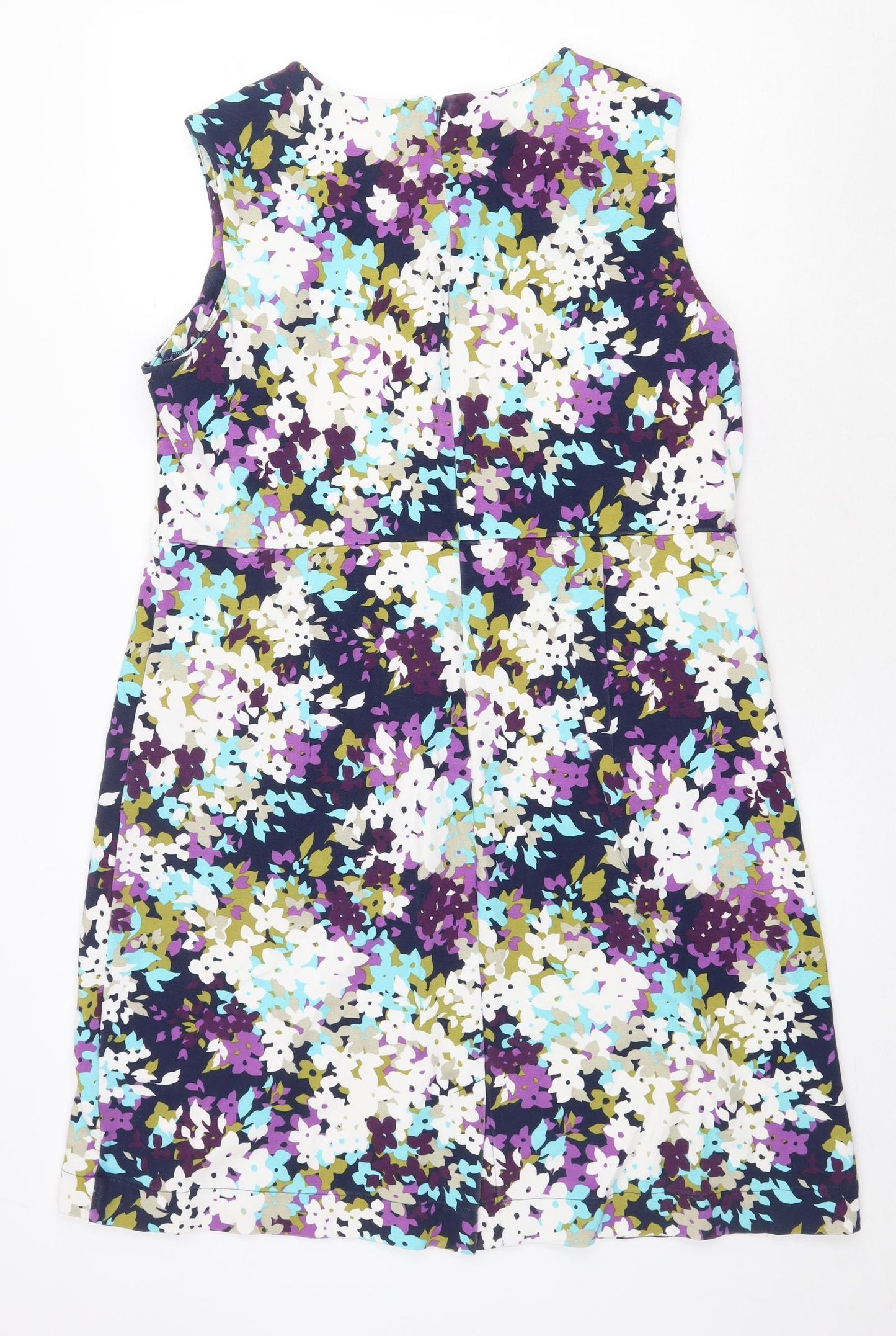Lands' End Womens Multicoloured Floral Viscose A-Line Size 18 Round Neck Zip