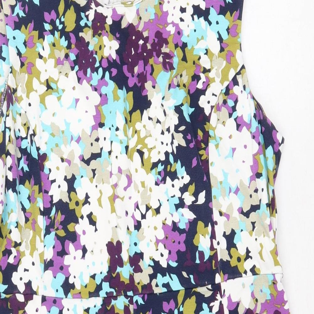 Lands' End Womens Multicoloured Floral Viscose A-Line Size 18 Round Neck Zip