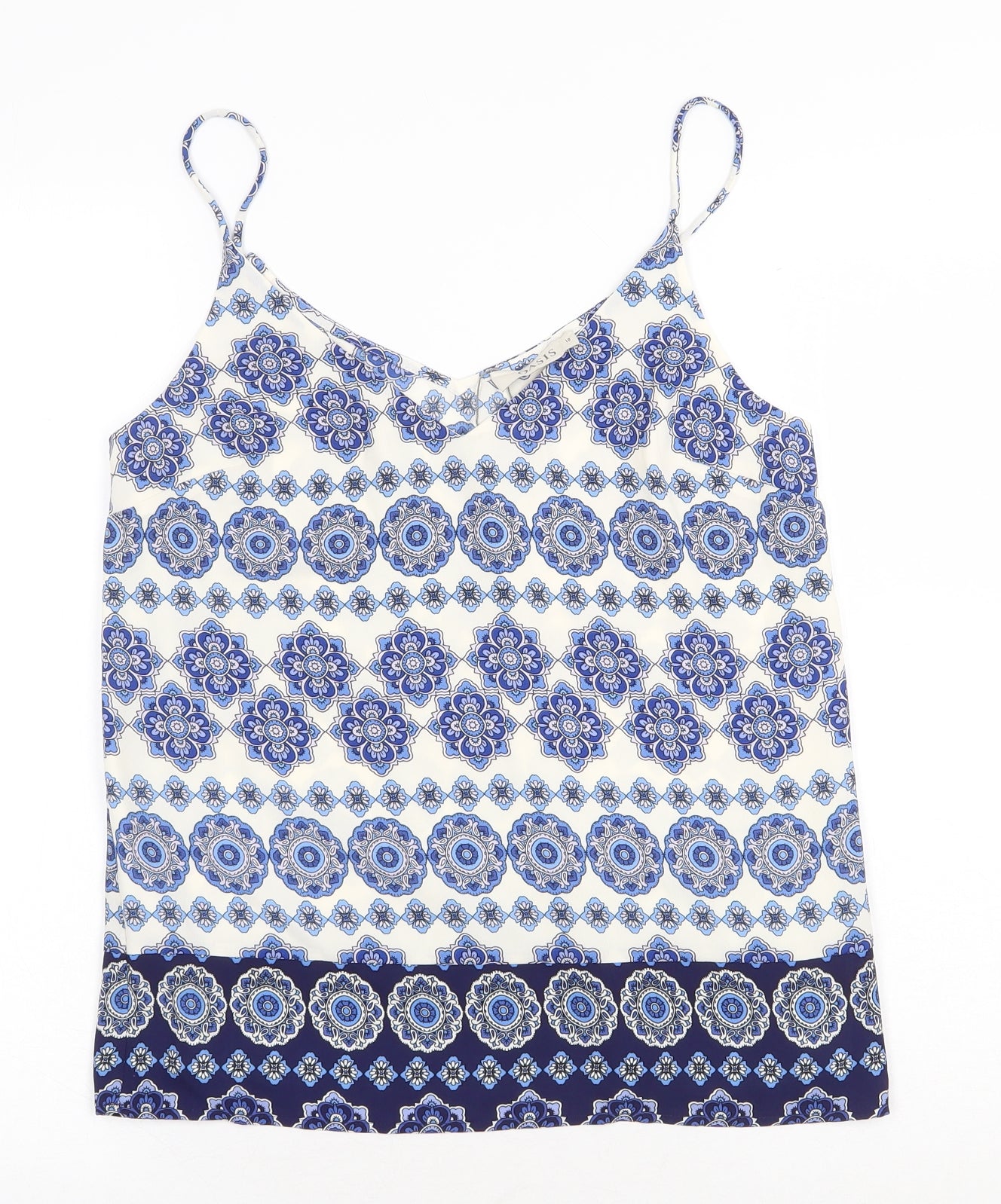 Oasis Womens Blue Geometric Polyester Camisole Tank Size 10 V-Neck