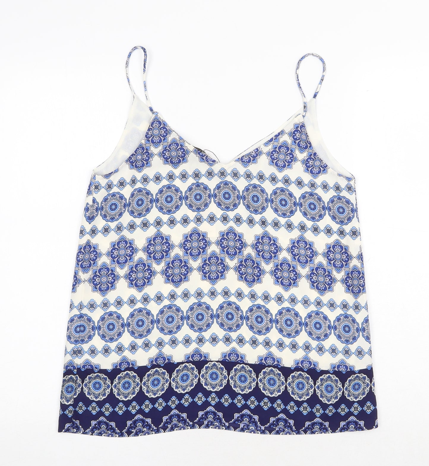 Oasis Womens Blue Geometric Polyester Camisole Tank Size 10 V-Neck