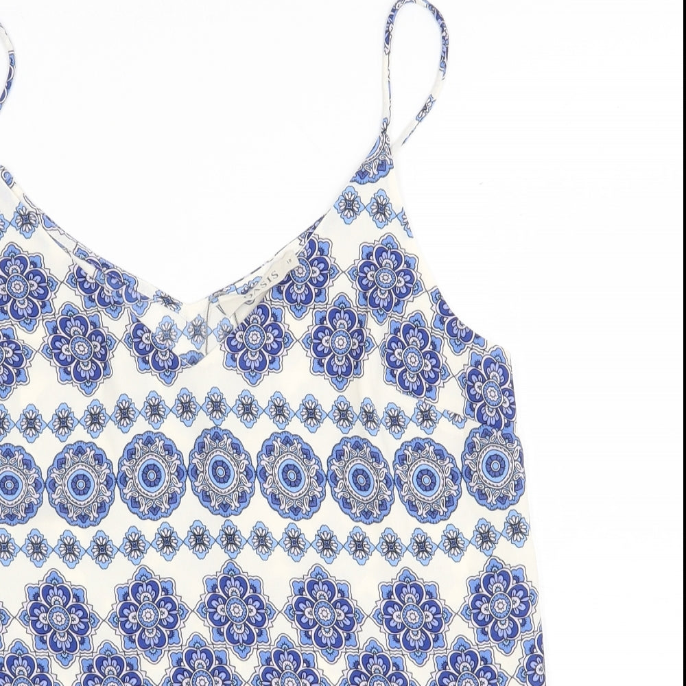 Oasis Womens Blue Geometric Polyester Camisole Tank Size 10 V-Neck