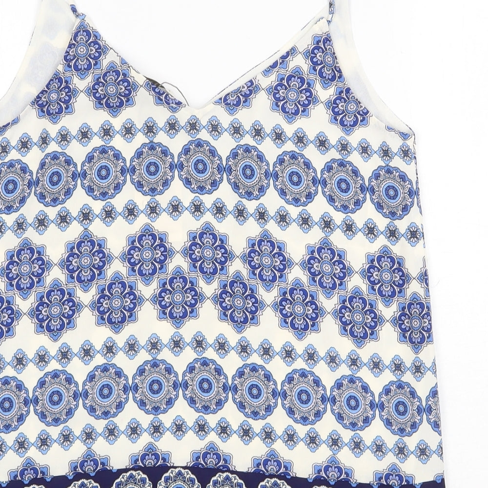 Oasis Womens Blue Geometric Polyester Camisole Tank Size 10 V-Neck