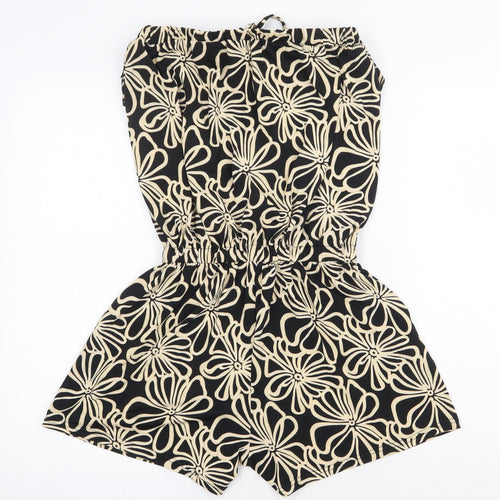 Dodo Womens Black Floral Polyester Playsuit One-Piece Size S Tie