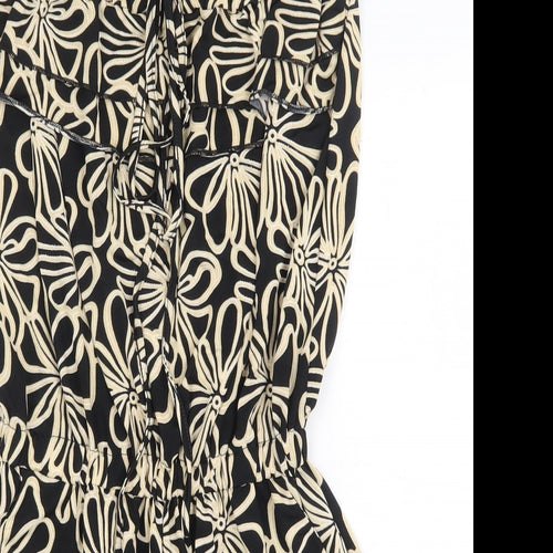 Dodo Womens Black Floral Polyester Playsuit One-Piece Size S Tie