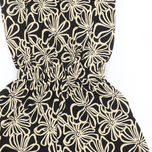 Dodo Womens Black Floral Polyester Playsuit One-Piece Size S Tie