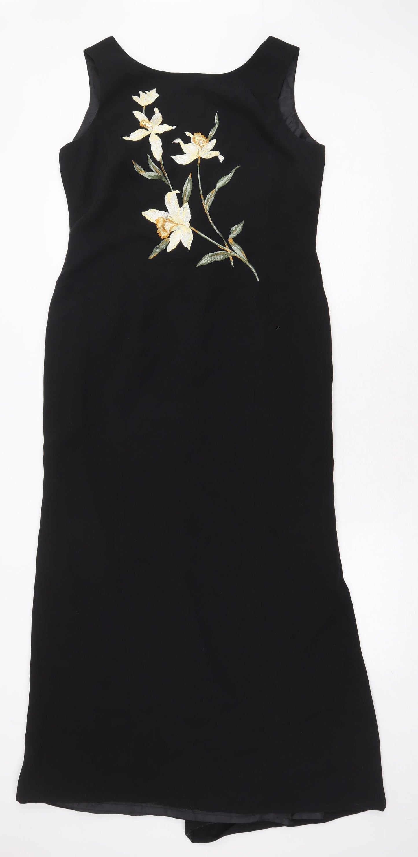 Country Casuals Womens Black Floral Polyester Maxi Size 12 Round Neck Zip