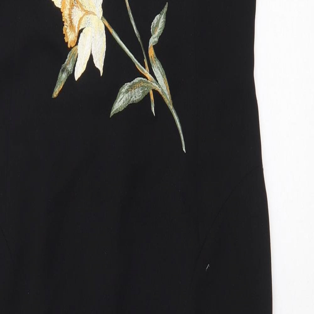 Country Casuals Womens Black Floral Polyester Maxi Size 12 Round Neck Zip