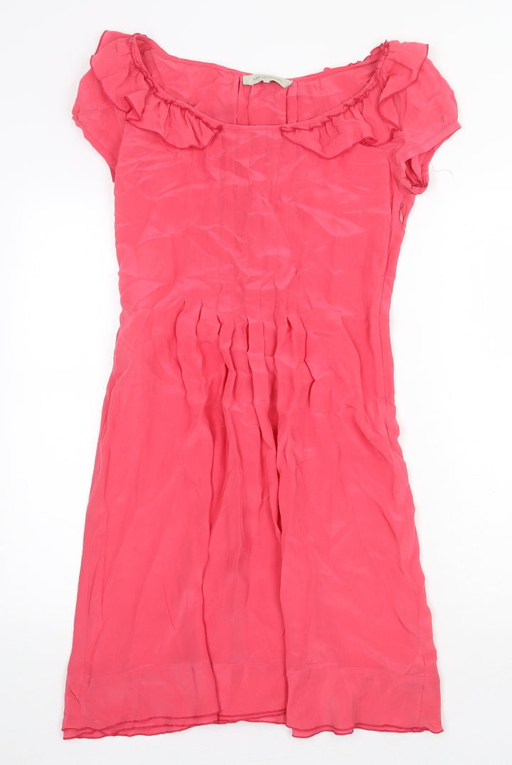 Gerard Darel Womens Pink Polyester Fit & Flare Size 8 Scoop Neck Zip
