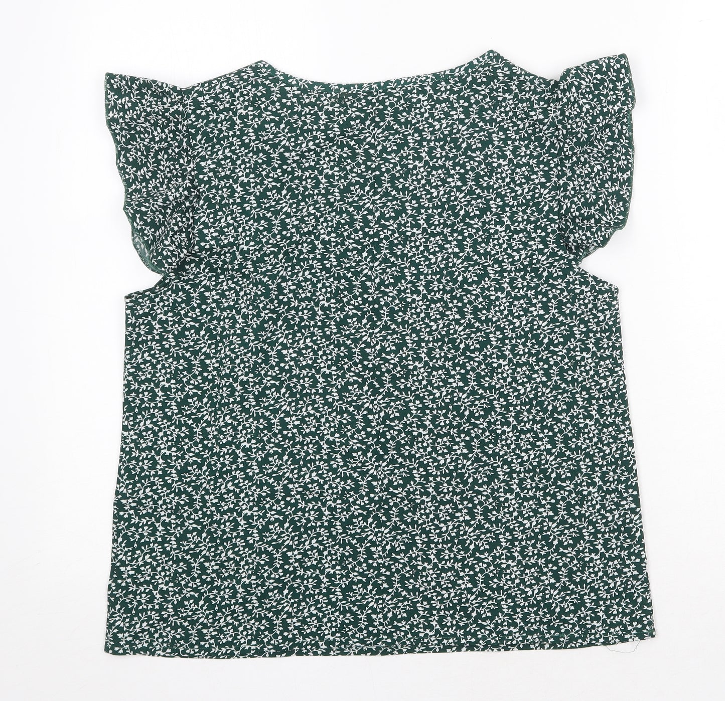 SheIn Womens Green Floral Polyester Basic Blouse Size M V-Neck