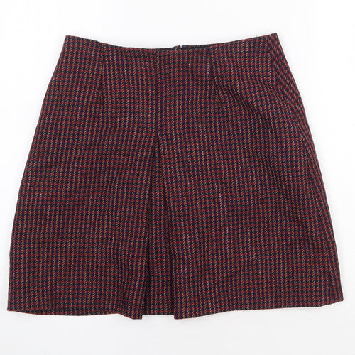 Preworn Womens Red Plaid Cotton Mini Skirt Size 28 in Zip