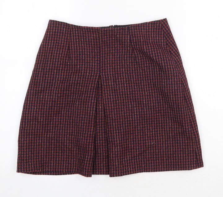 Preworn Womens Red Plaid Cotton Mini Skirt Size 28 in Zip