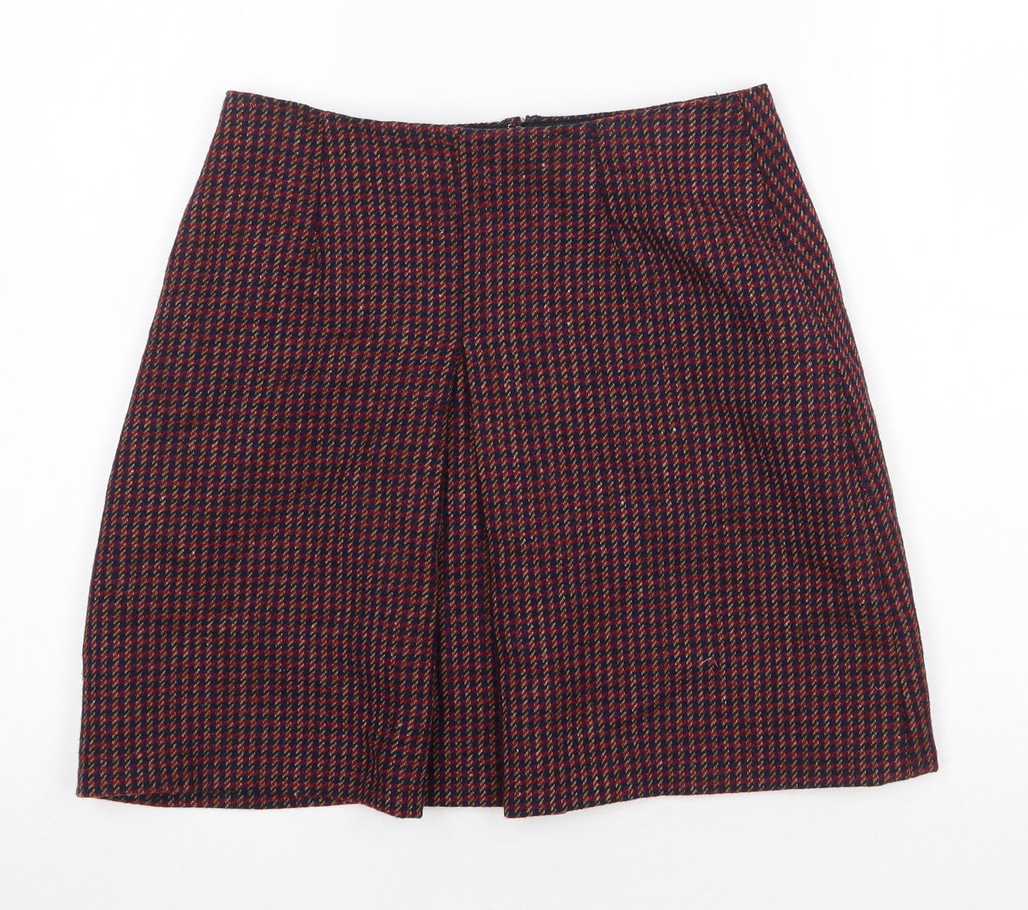 Preworn Womens Red Plaid Cotton Mini Skirt Size 28 in Zip