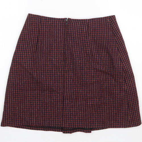 Preworn Womens Red Plaid Cotton Mini Skirt Size 28 in Zip