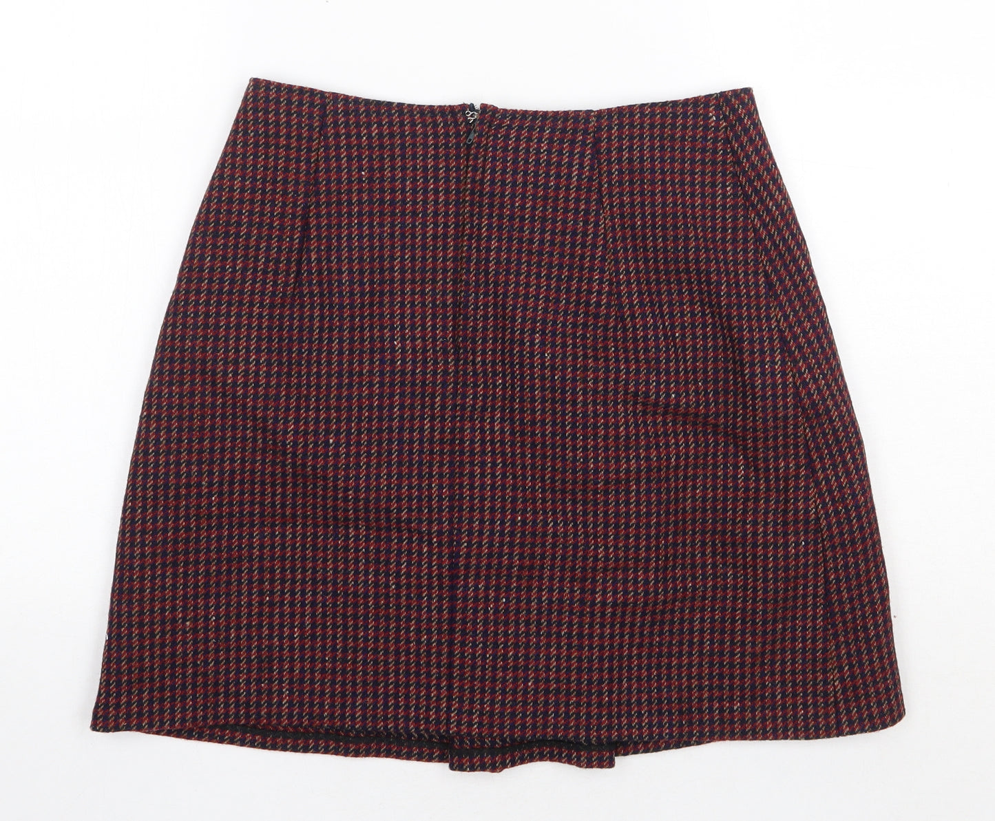 Preworn Womens Red Plaid Cotton Mini Skirt Size 28 in Zip