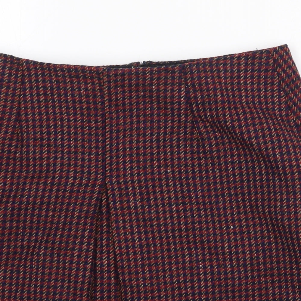 Preworn Womens Red Plaid Cotton Mini Skirt Size 28 in Zip
