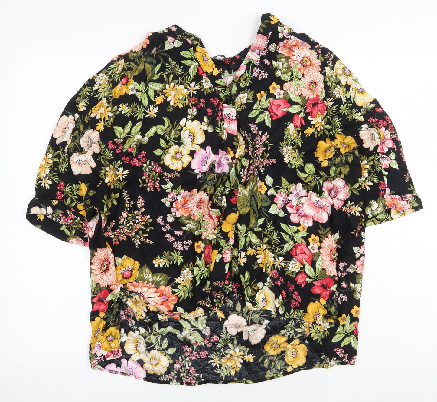 Zanzara Womens Black Floral Polyester Basic Blouse Size M V-Neck