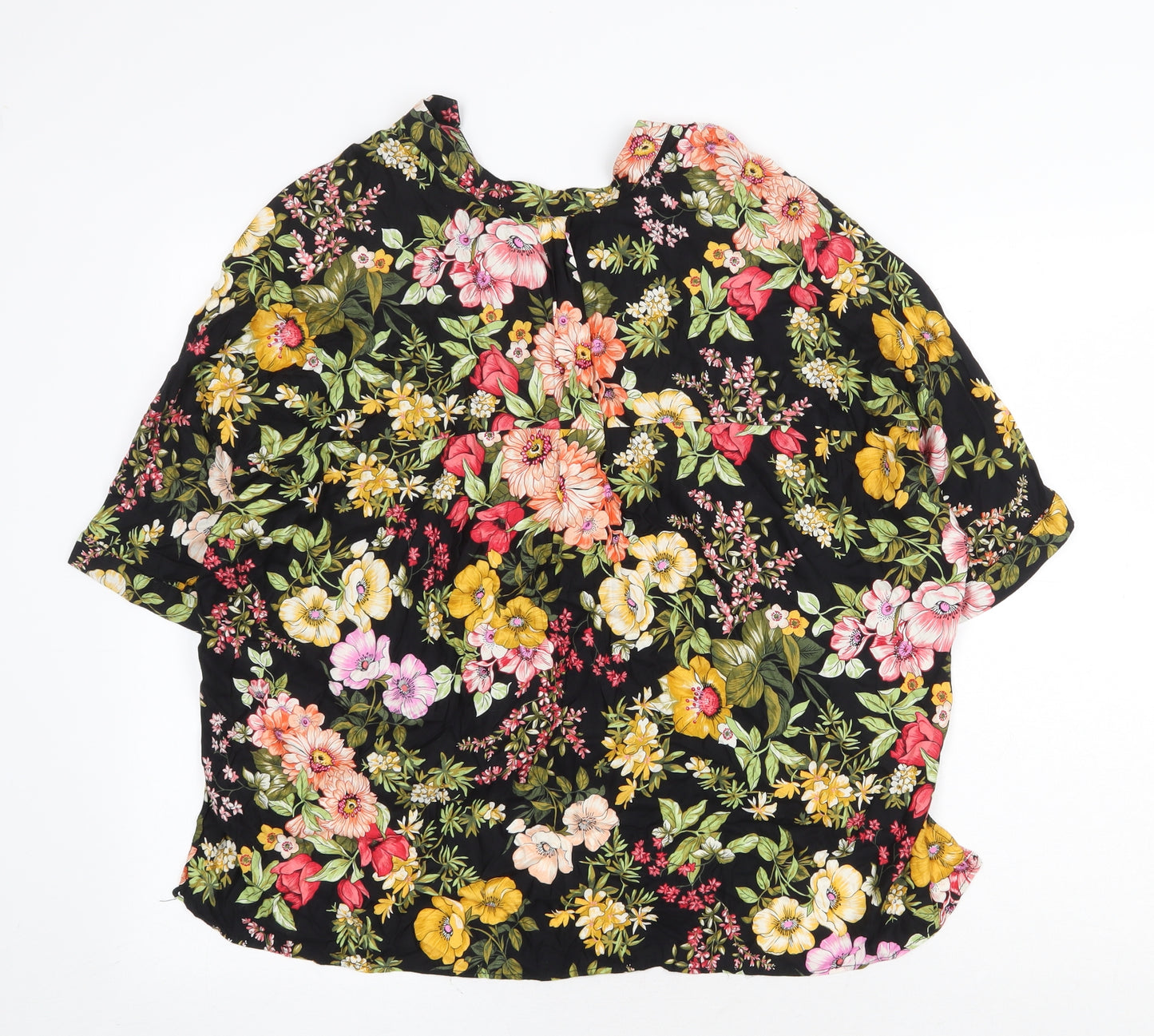 Zanzara Womens Black Floral Polyester Basic Blouse Size M V-Neck
