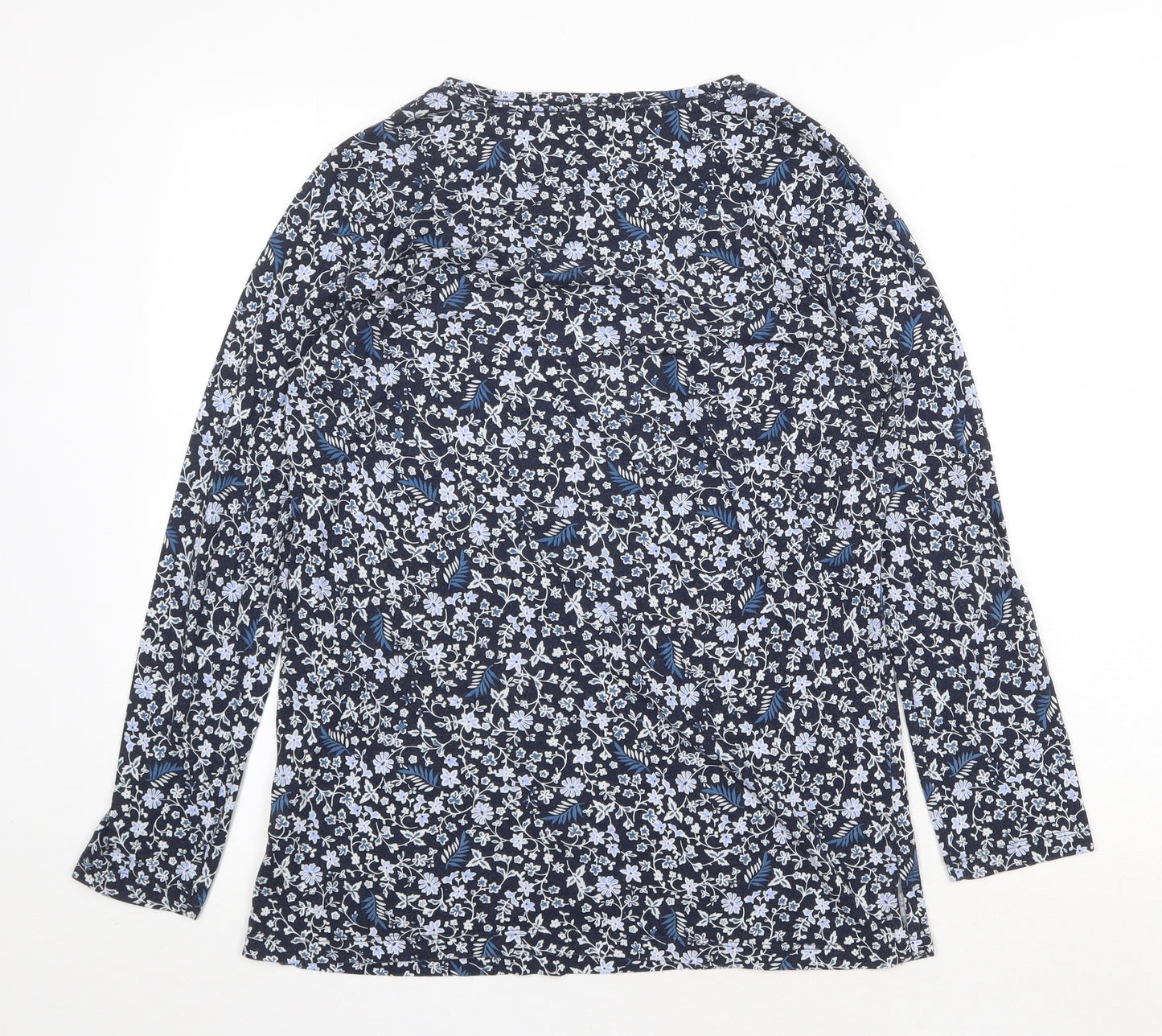 Marks and Spencer Womens Blue Floral Viscose Basic Blouse Size 10 Boat Neck