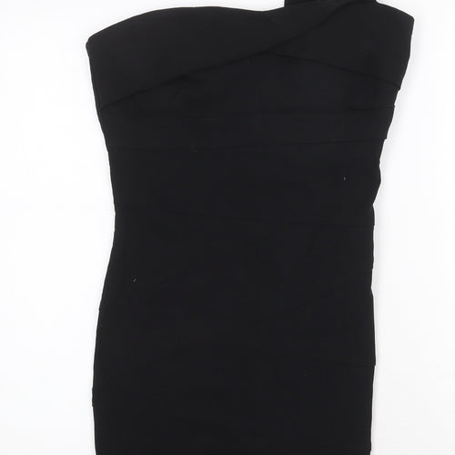 Debenhams Womens Black Polyester Bodycon Size L Square Neck Zip - Pleat Detail