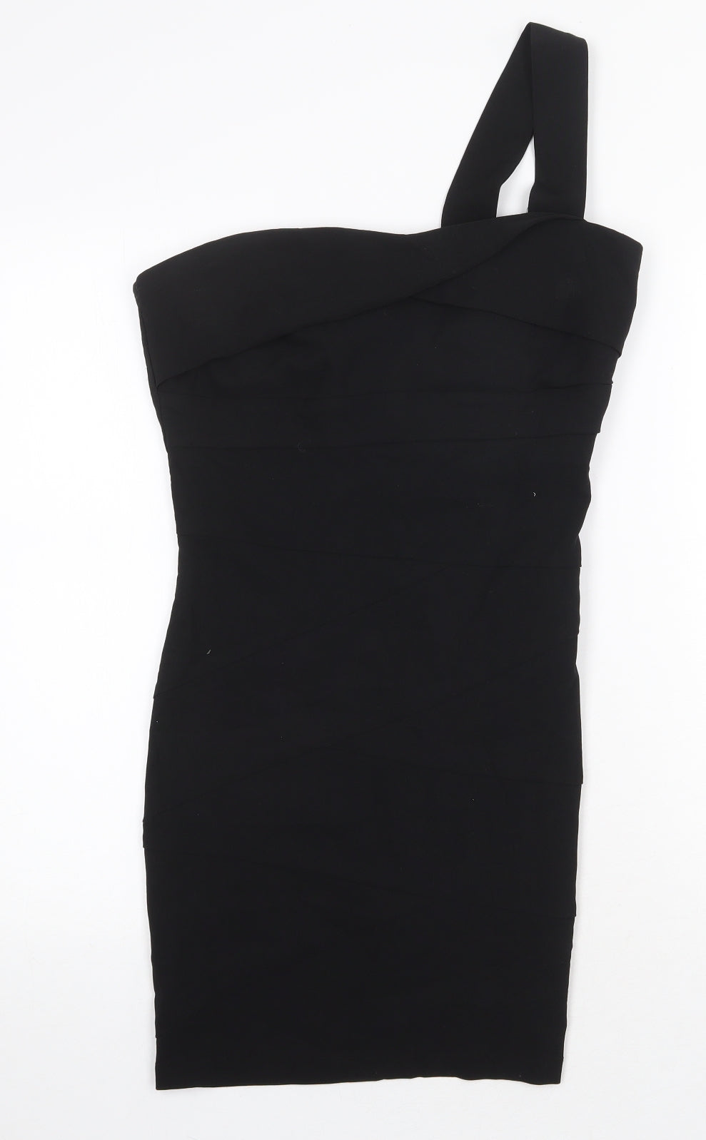 Debenhams Womens Black Polyester Bodycon Size L Square Neck Zip - Pleat Detail