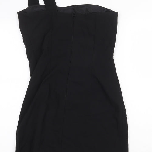 Debenhams Womens Black Polyester Bodycon Size L Square Neck Zip - Pleat Detail
