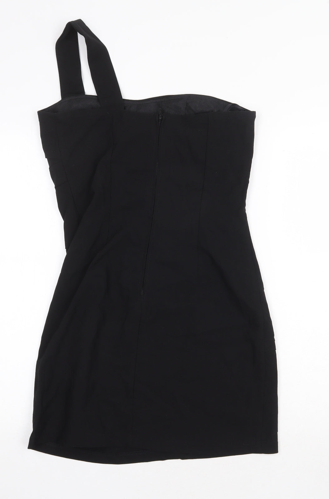 Debenhams Womens Black Polyester Bodycon Size L Square Neck Zip - Pleat Detail