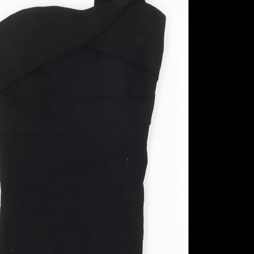 Debenhams Womens Black Polyester Bodycon Size L Square Neck Zip - Pleat Detail