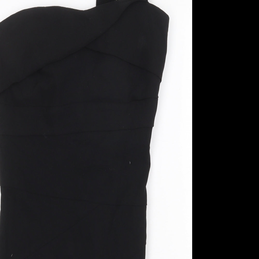 Debenhams Womens Black Polyester Bodycon Size L Square Neck Zip - Pleat Detail