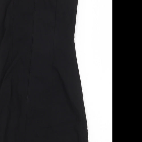 Debenhams Womens Black Polyester Bodycon Size L Square Neck Zip - Pleat Detail