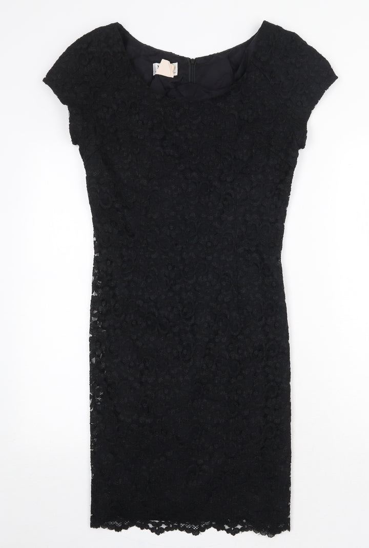 MJW Studio Womens Black Polyester Bodycon Size 8 Boat Neck Zip