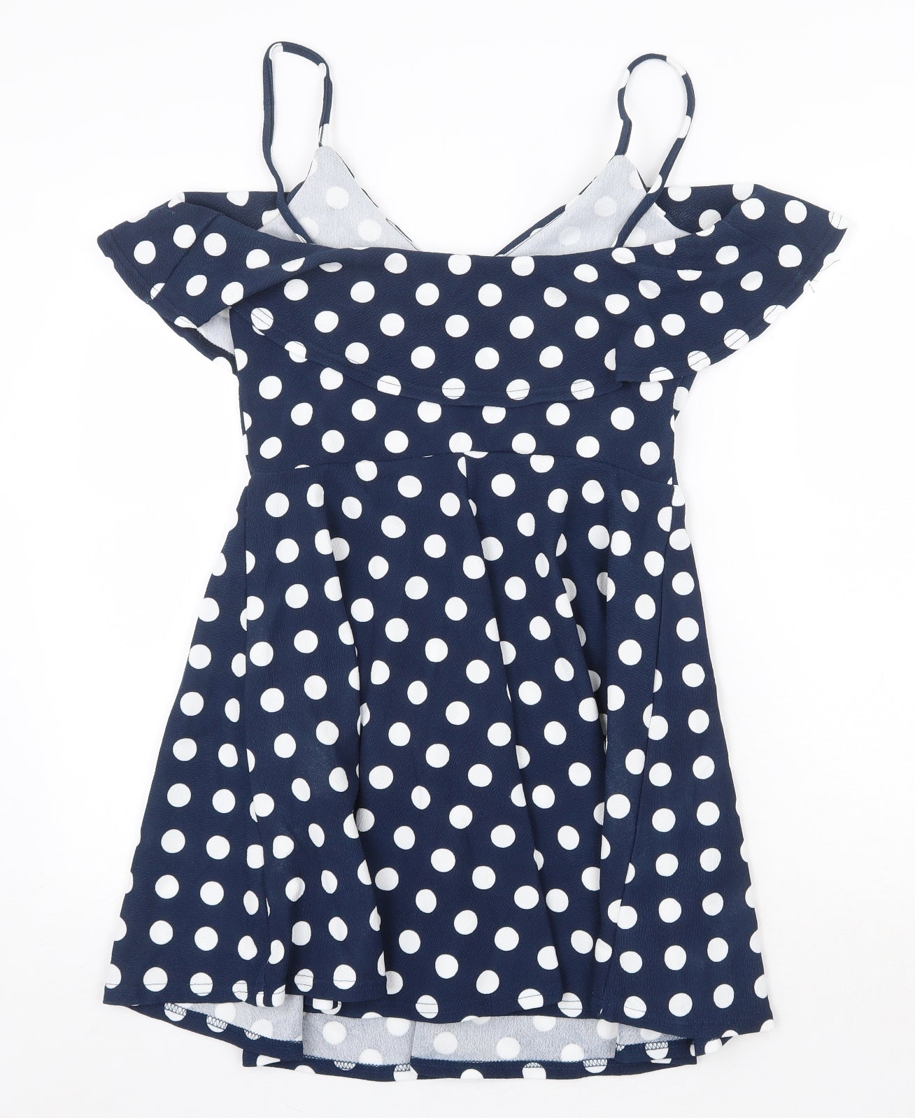 Boohoo Womens Blue Polka Dot Polyester Skater Dress Size 12 V-Neck Pullover