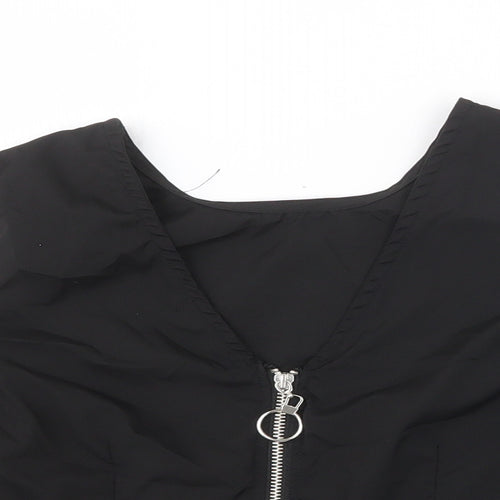 Flammode Womens Black Polyester Cropped Blouse Size S V-Neck - Cold Shoulder Angel Sleeve
