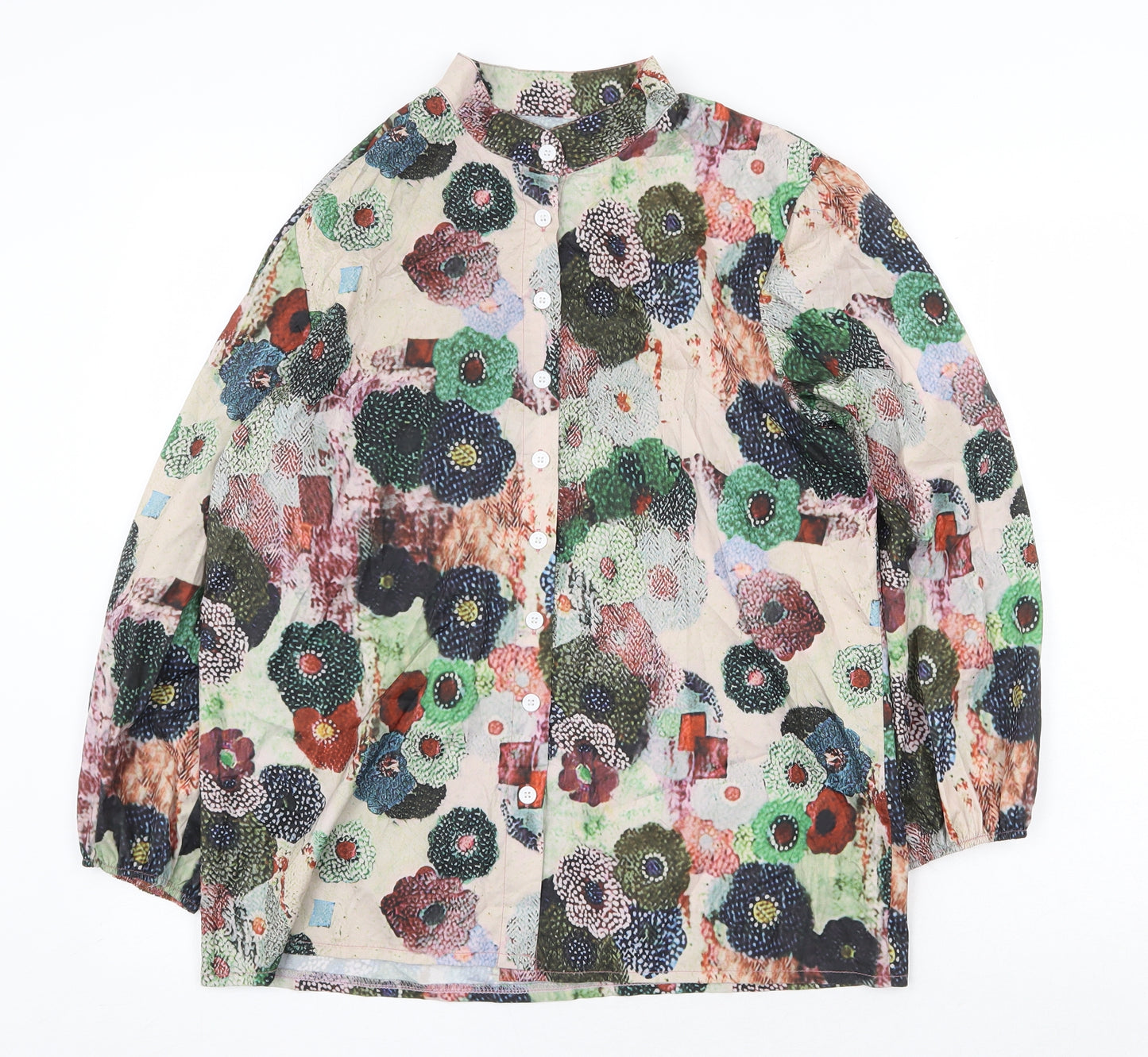 Preworn Womens Multicoloured Floral Polyester Basic Blouse Size L Round Neck