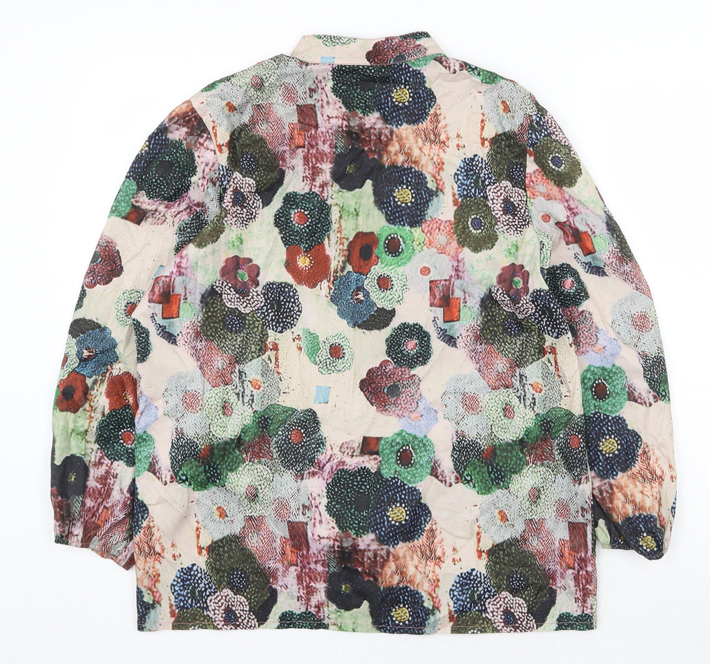 Preworn Womens Multicoloured Floral Polyester Basic Blouse Size L Round Neck