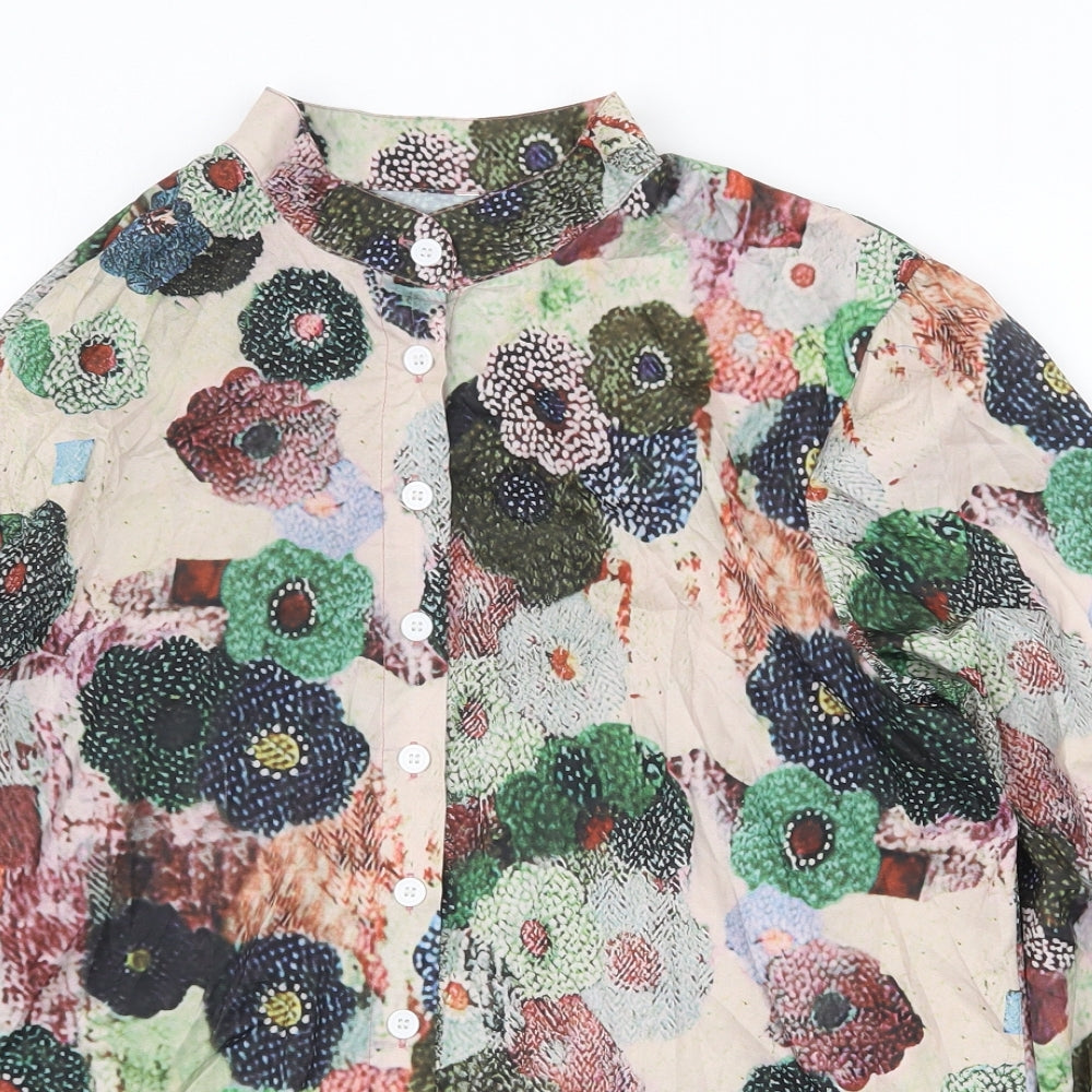 Preworn Womens Multicoloured Floral Polyester Basic Blouse Size L Round Neck