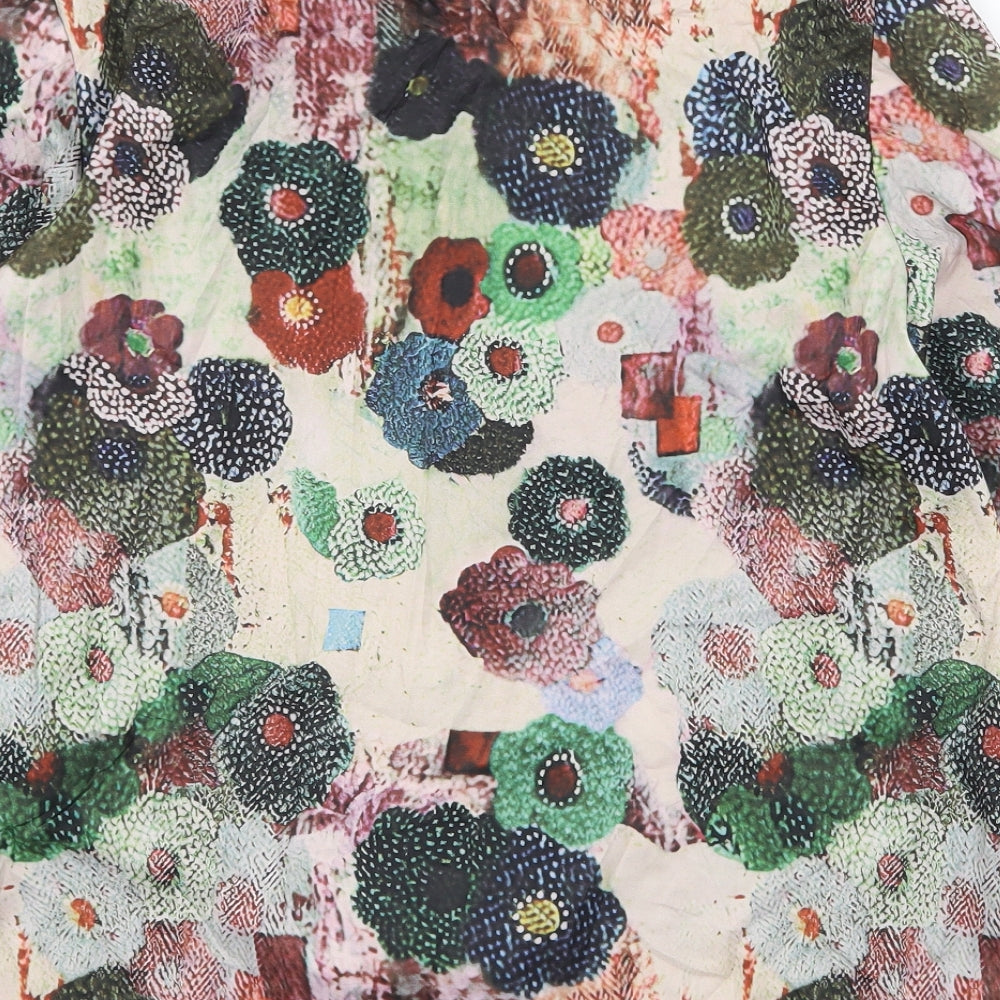 Preworn Womens Multicoloured Floral Polyester Basic Blouse Size L Round Neck