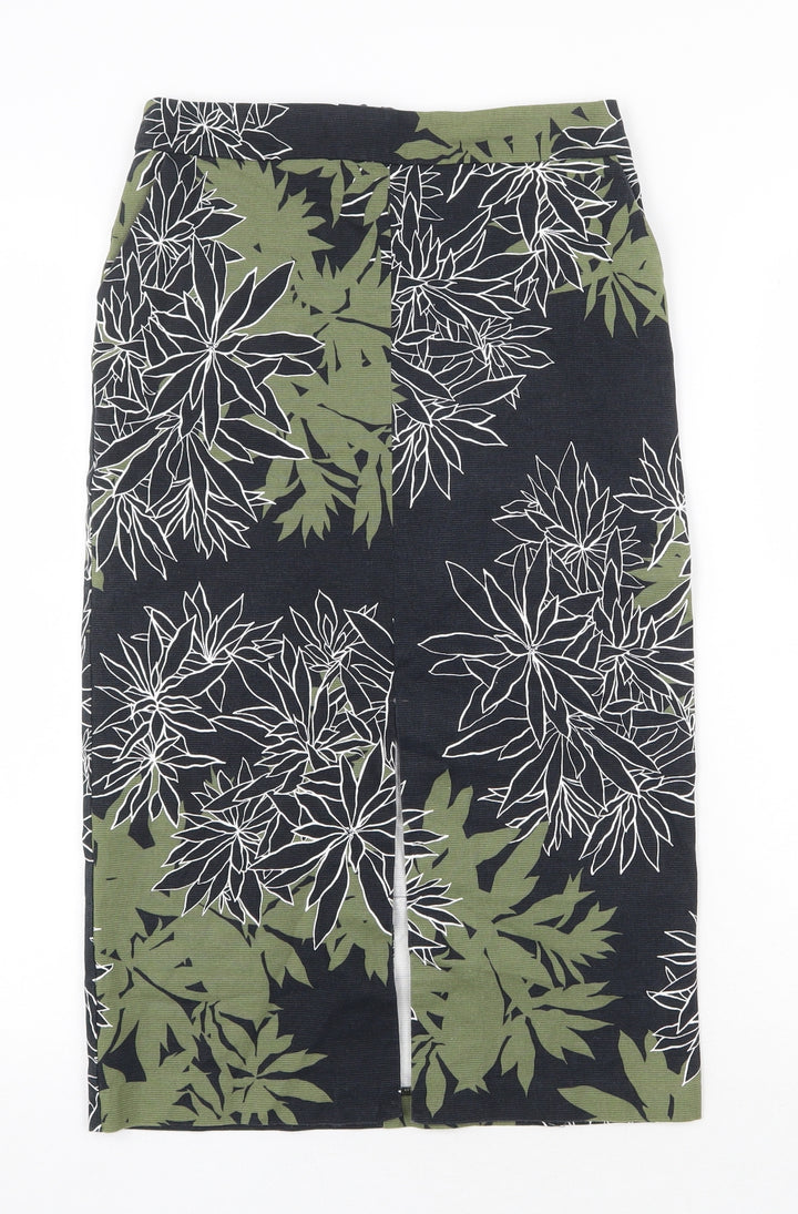 Warehouse Womens Blue Floral Cotton Straight & Pencil Skirt Size 8 Zip