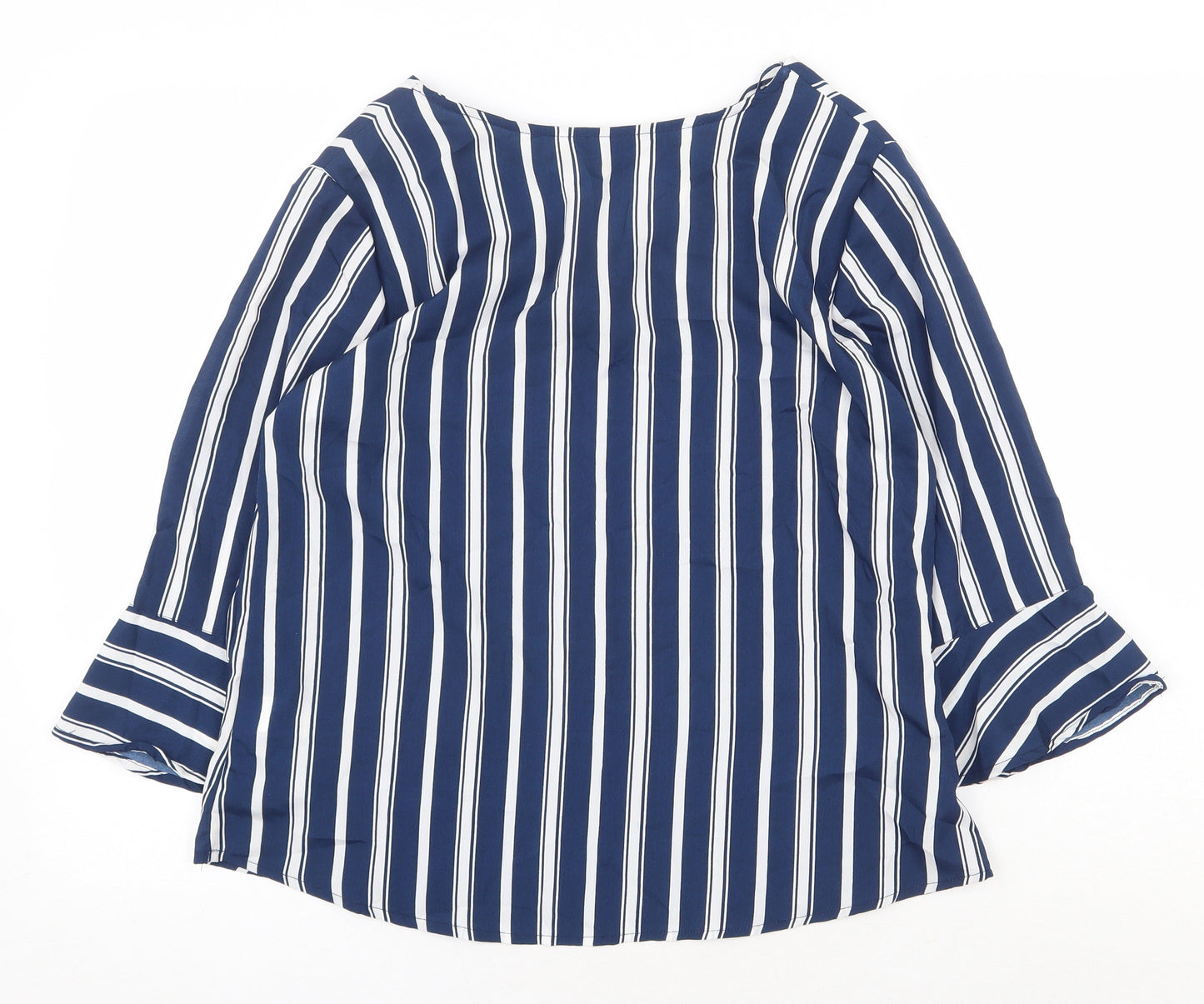 Papaya Womens Blue Striped Polyester Basic Blouse Size 14 V-Neck