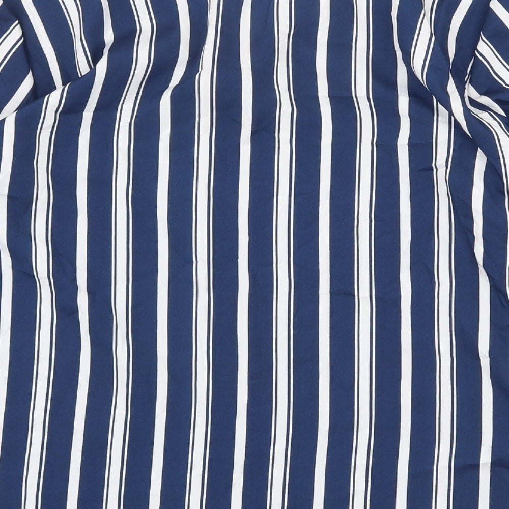 Papaya Womens Blue Striped Polyester Basic Blouse Size 14 V-Neck