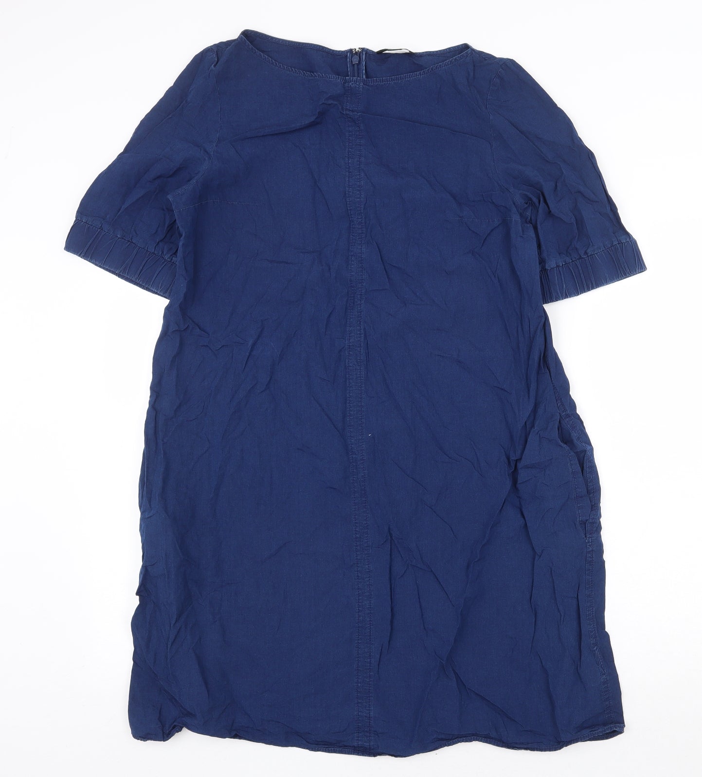 COS Womens Blue 100% Cotton Shift Size 12 Boat Neck Zip
